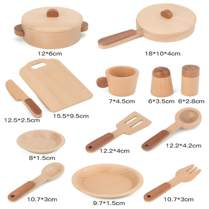 Premium Wooden Cooking utensils Pretend Play Set 15 Pieces 3 years +