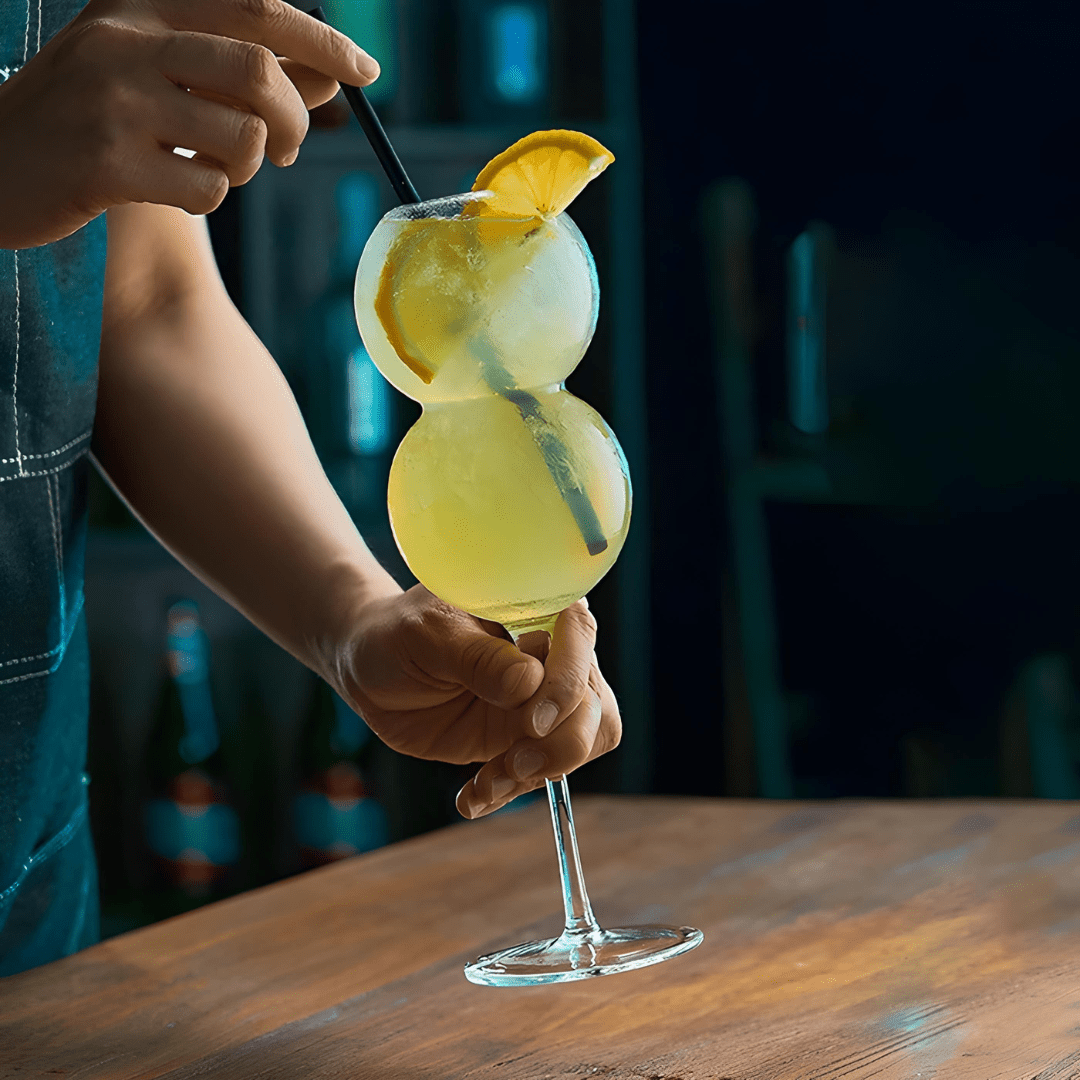 Tall 470ml bubble ball cocktail glass with double-sphere design – ideal for stylish drinks and parties in Beirut, Lebanon