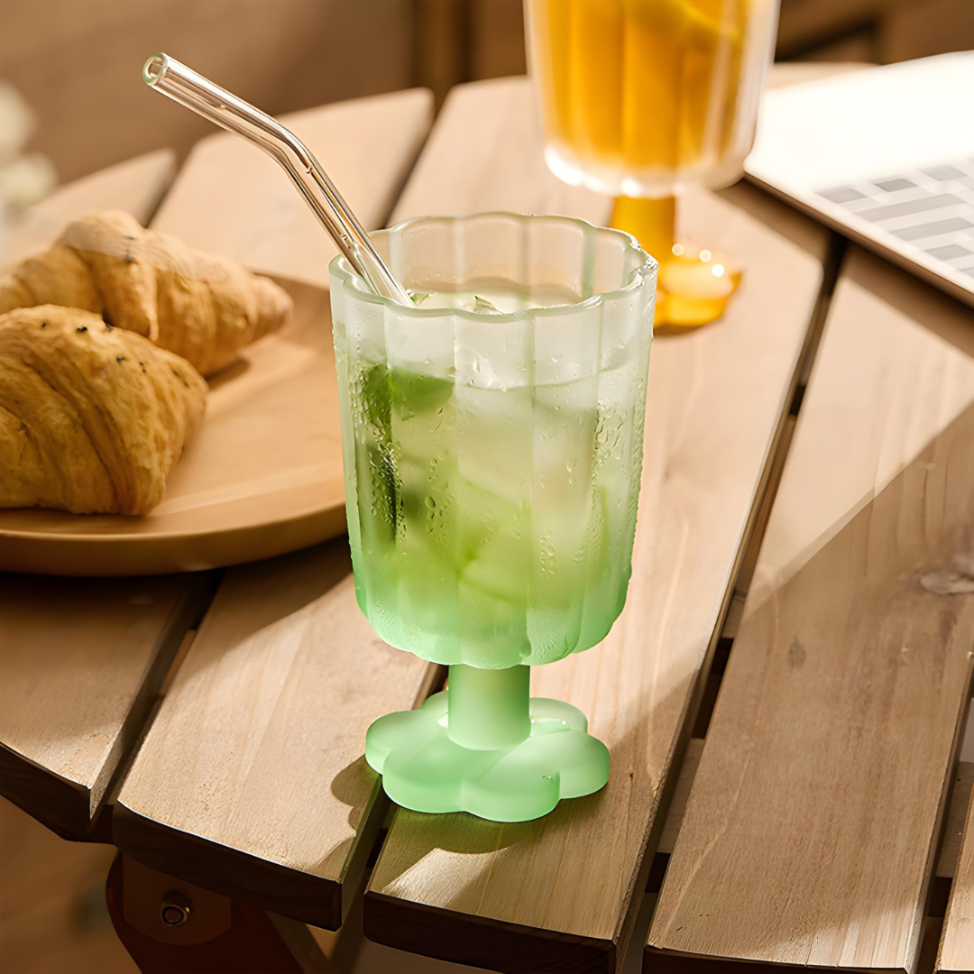 Colorful frosted 225ml flower-shaped cocktail glasses for summer drinks – available in Beirut, Lebanon

