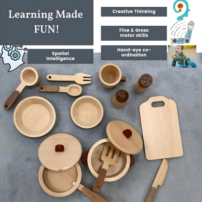 Premium Wooden Cooking utensils Pretend Play Set 15 Pieces 3 years +