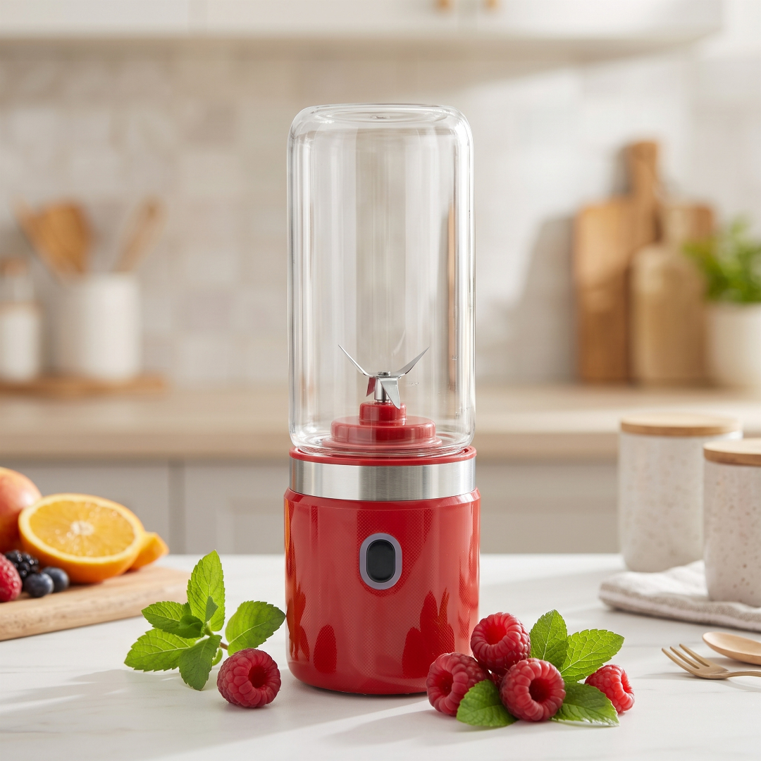 AMBIANO Retro Portable Smoothie Maker – Rechargeable, 370ml Glass Bottle