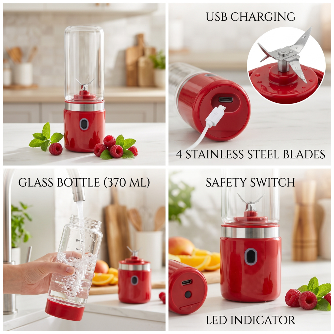 AMBIANO Retro Portable Smoothie Maker – Rechargeable, 370ml Glass Bottle
