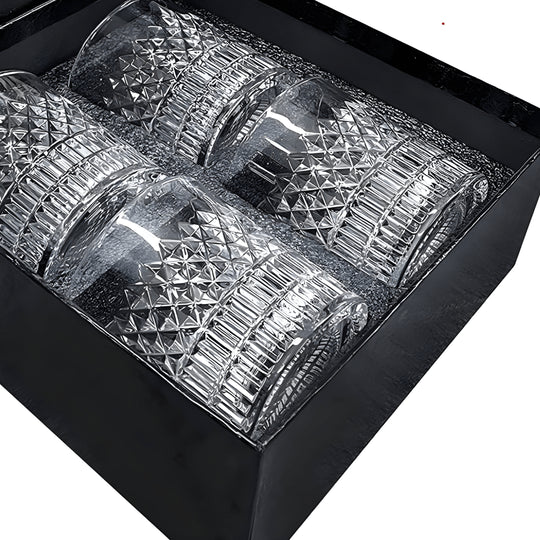 Crystal embossed whiskey glass set of 4 with gift box, 335ml each