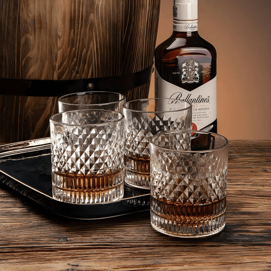 Crystal embossed whiskey glass set of 4 with gift box, 335ml each