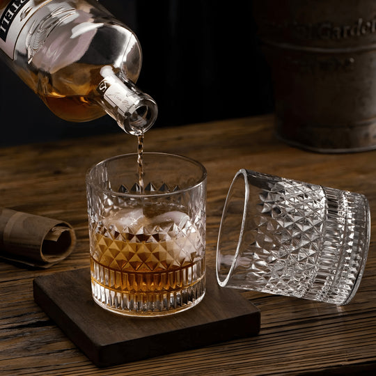 Crystal embossed whiskey glass set of 4 with gift box, 335ml each