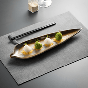 Leaf-shaped 14-inch ceramic plate for sushi, snacks, and desserts – heat-safe and elegant serving dish ideal for Beirut kitchens and restaurants