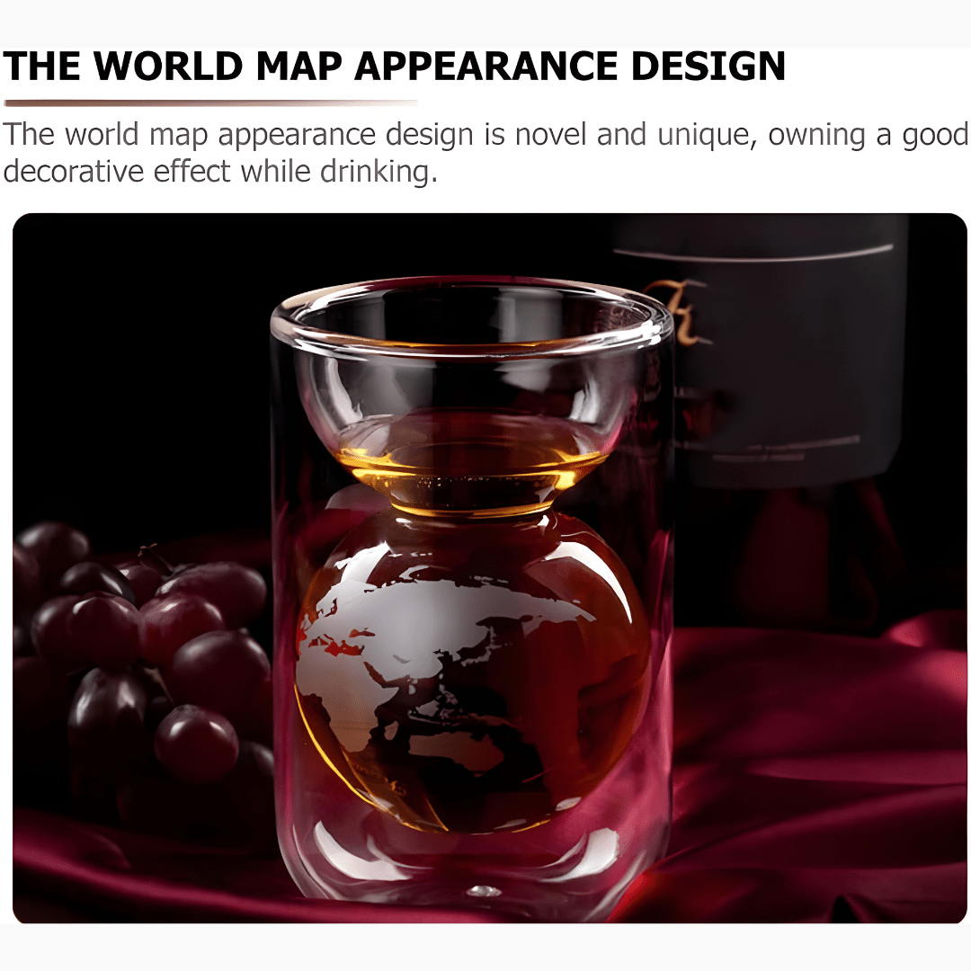 160ml Double-Layer Borosilicate Earth Glass – 3D World Map Cup
