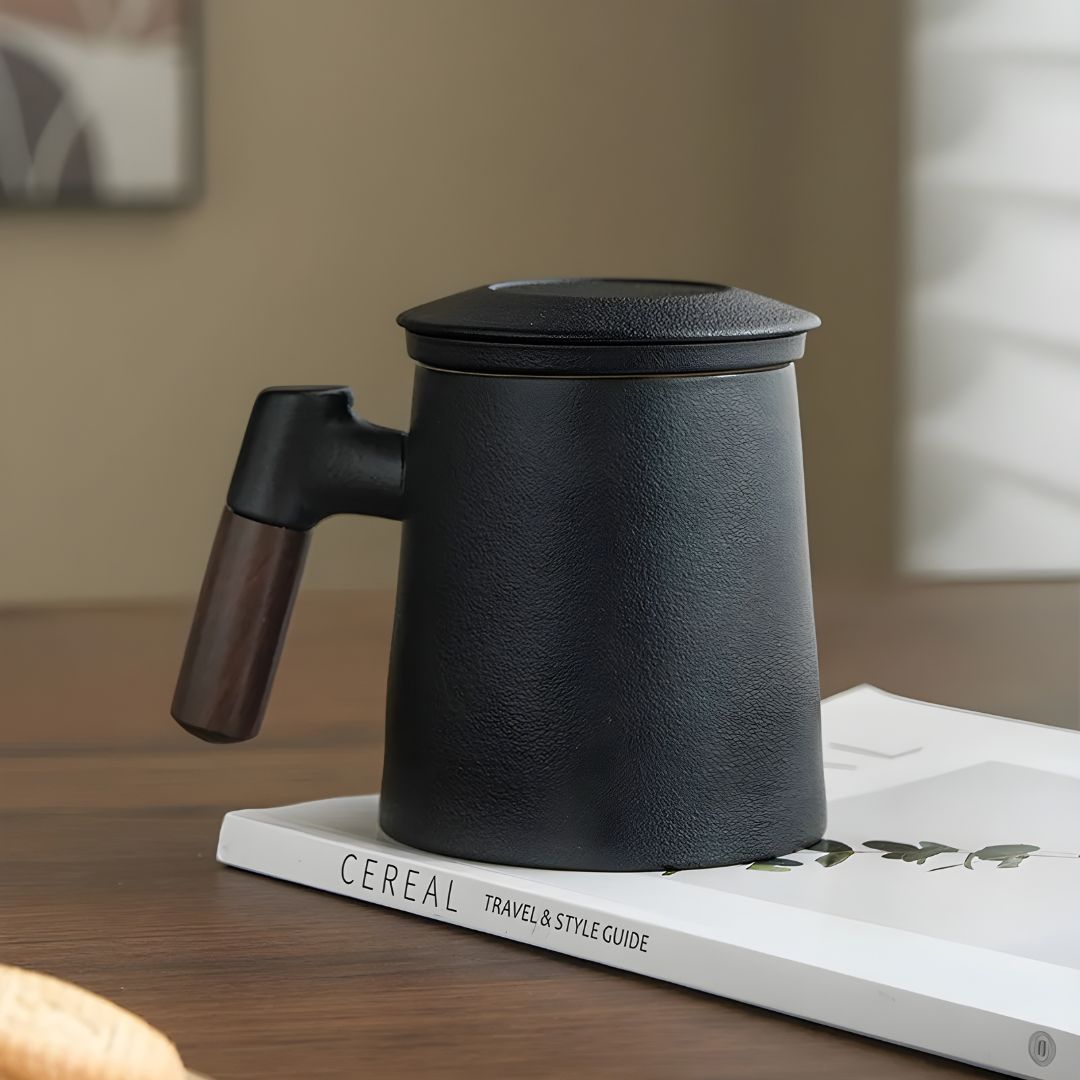 400ml Premium Porcelain Mug with Wooden Handle and Ceramic Infuser – Perfect for Coffee and Tea Lovers in Lebanon

