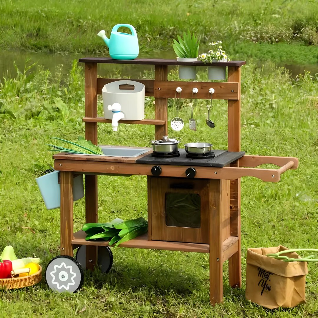 Wooden outdoor kids kitchen playset with accessories and wheels Beirut Lebanon garden toy