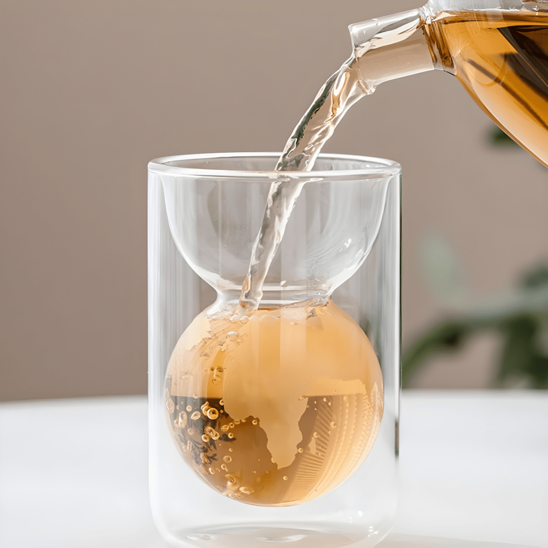 Double-layer borosilicate glass cup with 3D world map globe design, 160ml