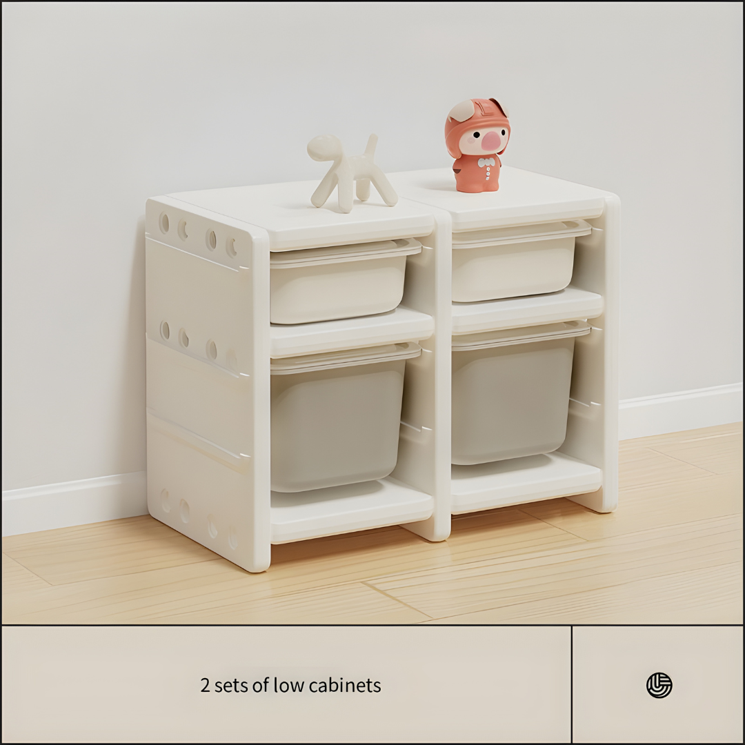 2-Row Toy Storage Cabinet with Side Cabinet & Covered Baskets  66.5×36.5×51cm