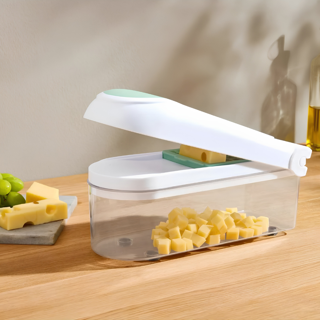 Livarno Home 6-in-1 multifunction vegetable chopper and mandoline slicer box showing interchangeable blades and features, available for delivery in Lebanon.