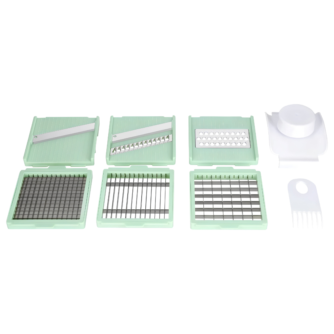 Livarno Home 6-in-1 multifunction vegetable chopper and mandoline slicer box showing interchangeable blades and features, available for delivery in Lebanon.