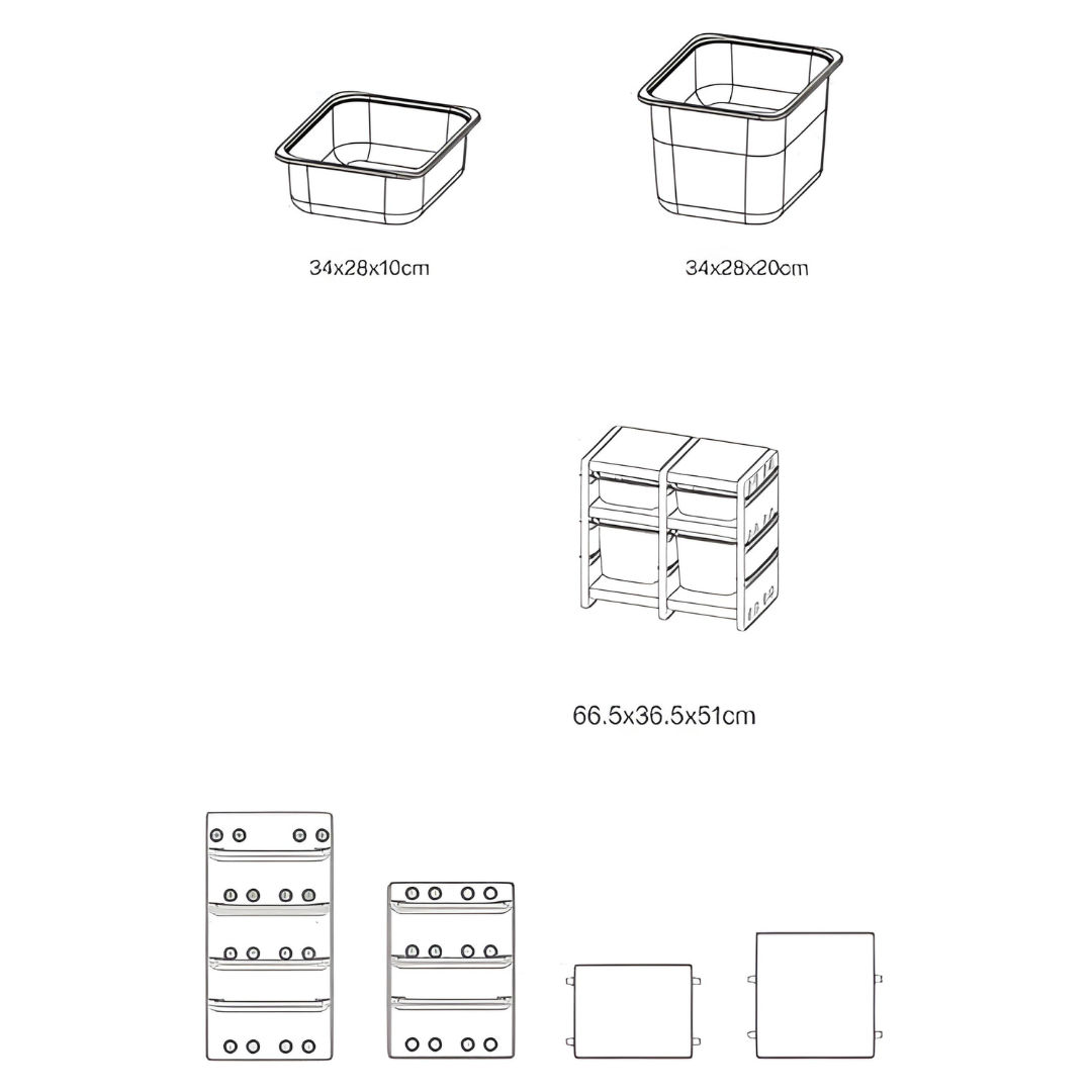 2-Row Toy Storage Cabinet with Side Cabinet & Covered Baskets  66.5×36.5×51cm