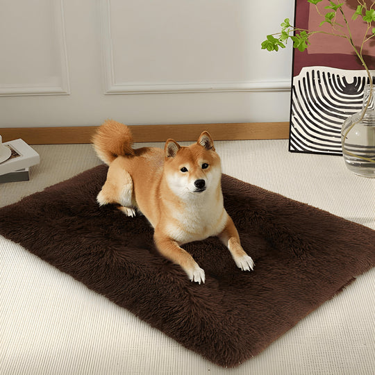 XXXL fluffy brown dog bed 120×83 cm with non-slip base for dogs up to 30kg