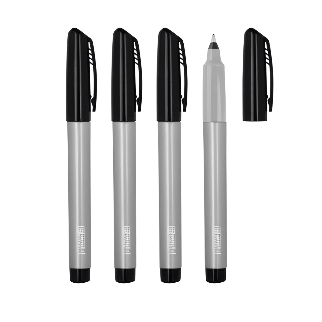 Set of four black permanent markers with 0.7mm fine tips displayed on a clean background.