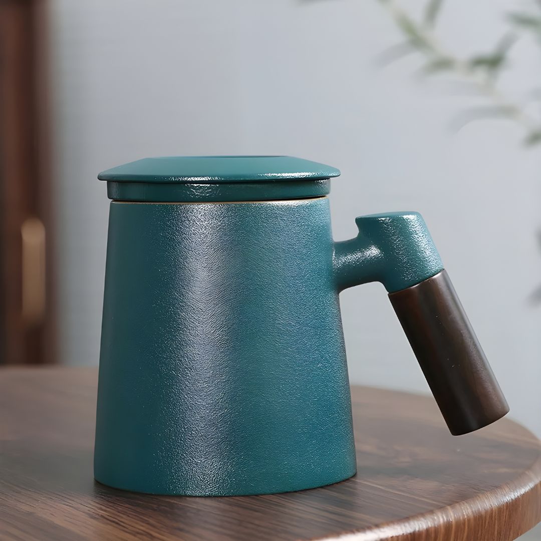 400ml Premium Porcelain Mug with Wooden Handle and Ceramic Infuser – Perfect for Coffee and Tea Lovers in Lebanon

