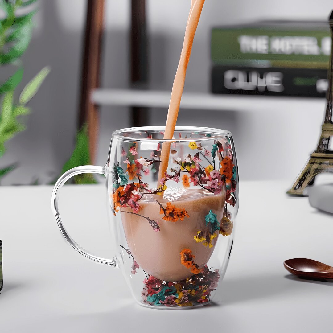 Aesthetic Dried Flower Glass , Double Wall Glass 350ml