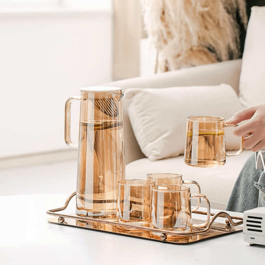 Amber Smoky Nordic Light Luxury Glass Cold Kettle Set with 4 Glasses - EUROPEAN HOUSE HOLD