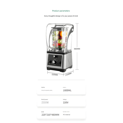 Heavy Duty 2200W blender with thick soundproof lid and 1.8L container. Ideal for juices, smoothies, ice crushing, restaurants, coffee shops, and home use in Beirut, Lebanon.