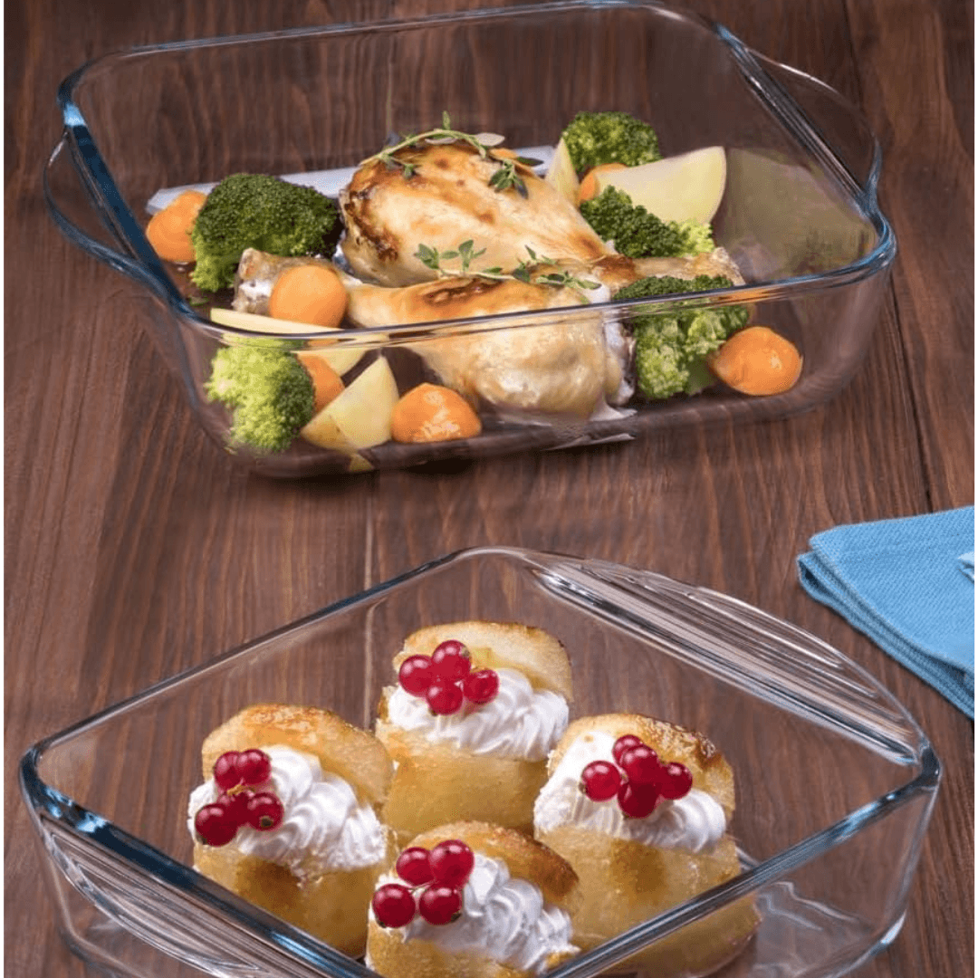 Borosilicate 2-piece Glass Casserole Dish Set 1950ml - 3200ml - EUROPEAN HOUSE HOLD