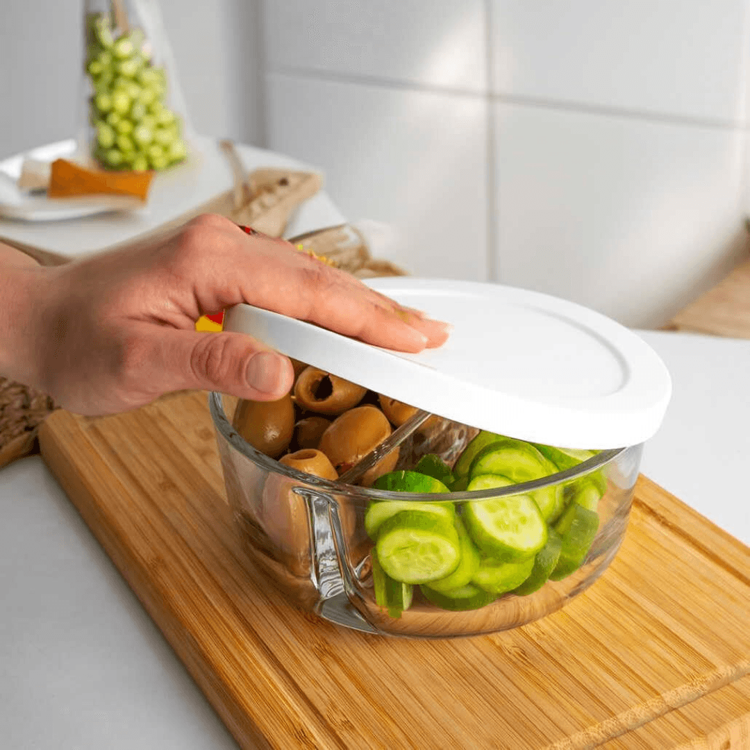 Breakfast Glass Storage Containers with Polar Lid and Compartments White - EUROPEAN HOUSE HOLD