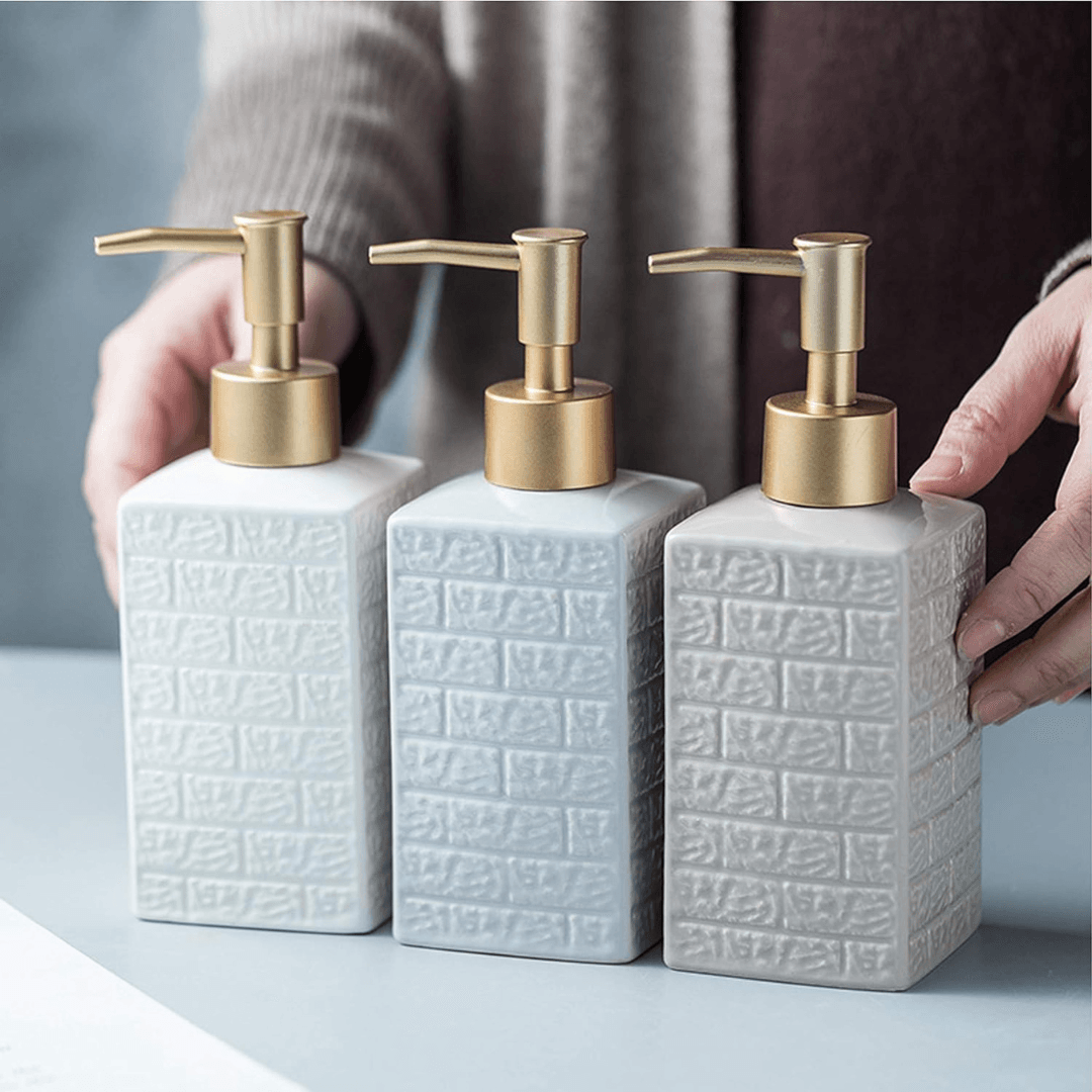 Ceramic Soap Stone Pattern Dispenser With Gold Top 350ML - EUROPEAN HOUSE HOLD