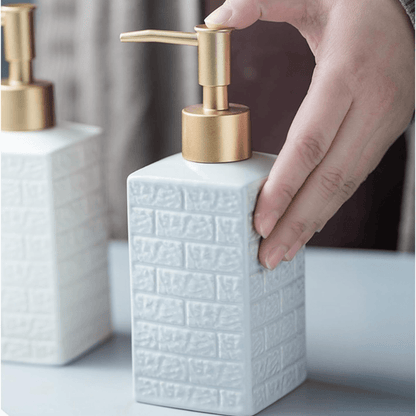 Ceramic Soap Stone Pattern Dispenser With Gold Top 350ML - EUROPEAN HOUSE HOLD