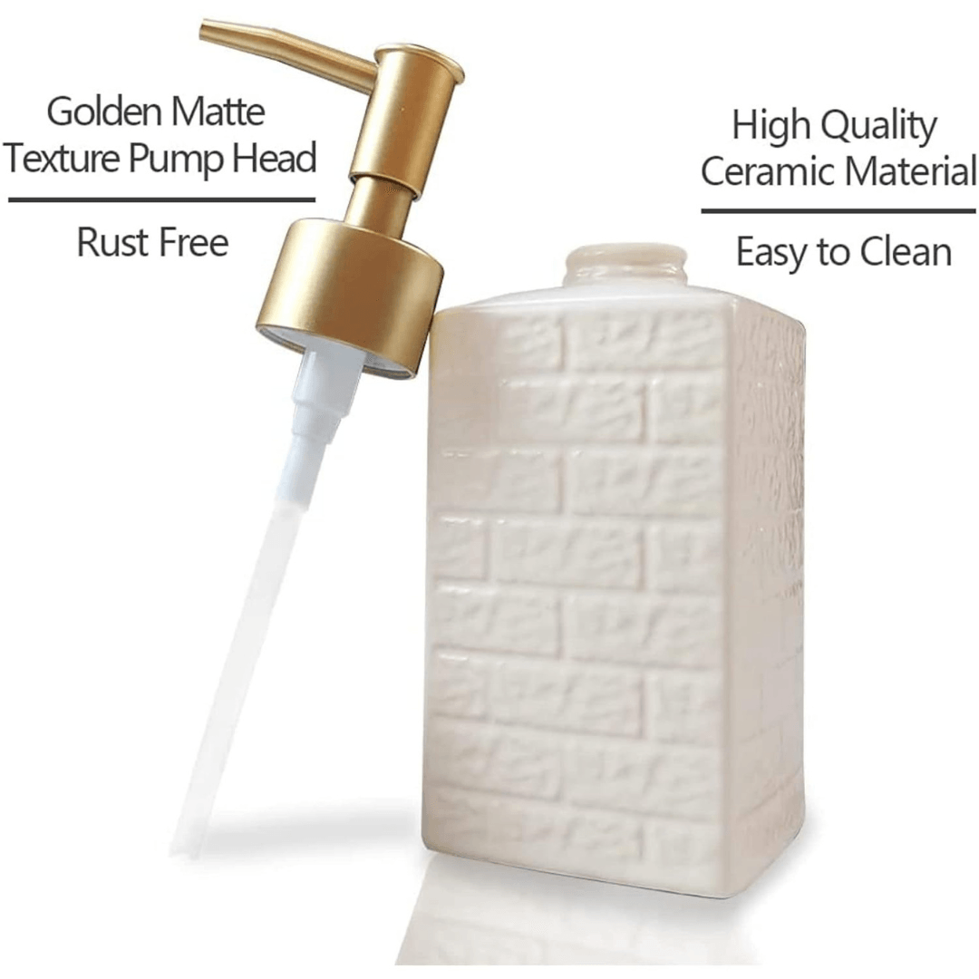 Ceramic Soap Stone Pattern Dispenser With Gold Top 350ML - EUROPEAN HOUSE HOLD