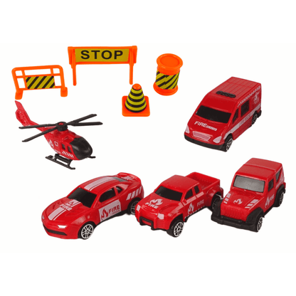 Children Car Truck Transporter with 7 Fire Service Vehicles Carry Case Toy - EUROPEAN HOUSE HOLD