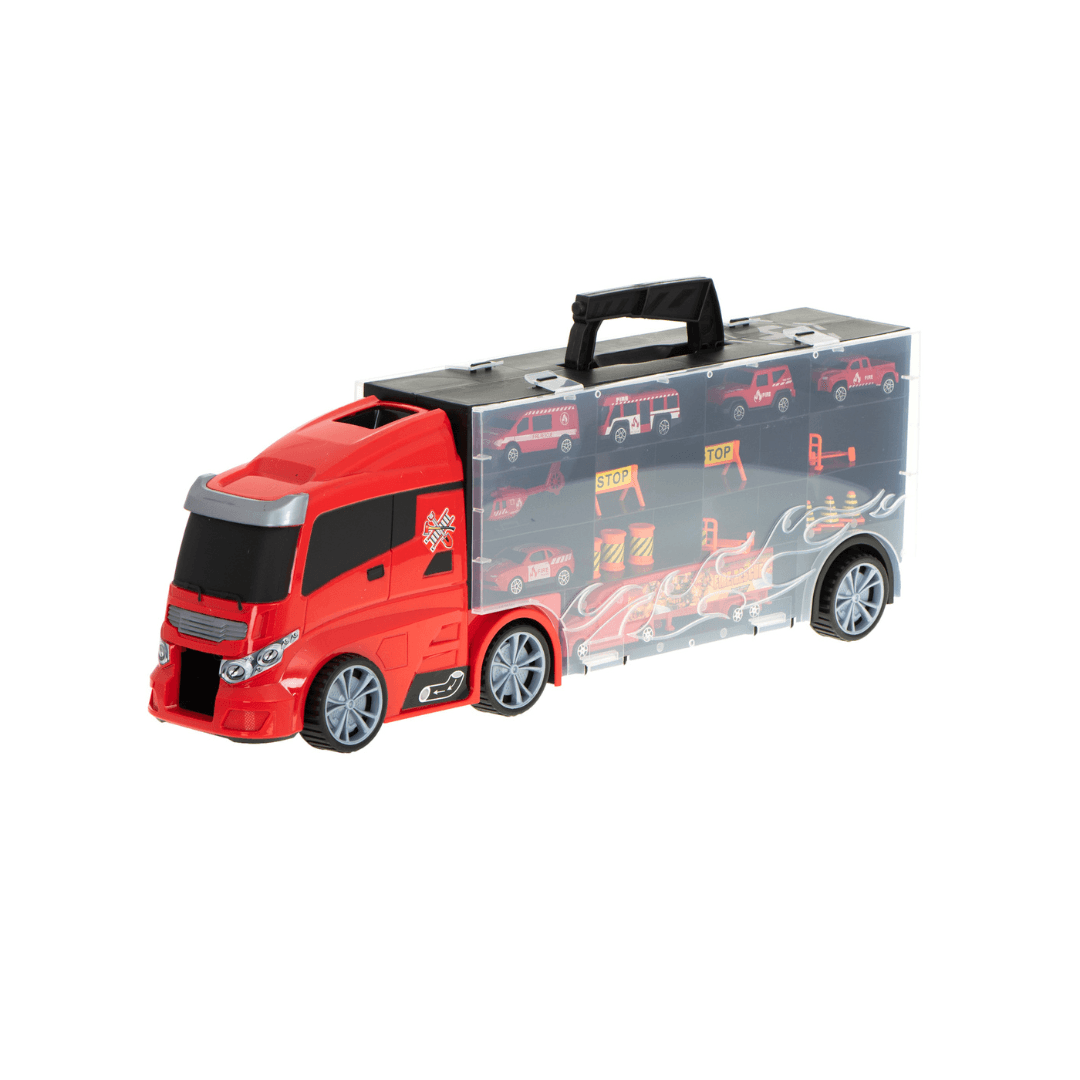 Children Car Truck Transporter with 7 Fire Service Vehicles Carry Case Toy - EUROPEAN HOUSE HOLD