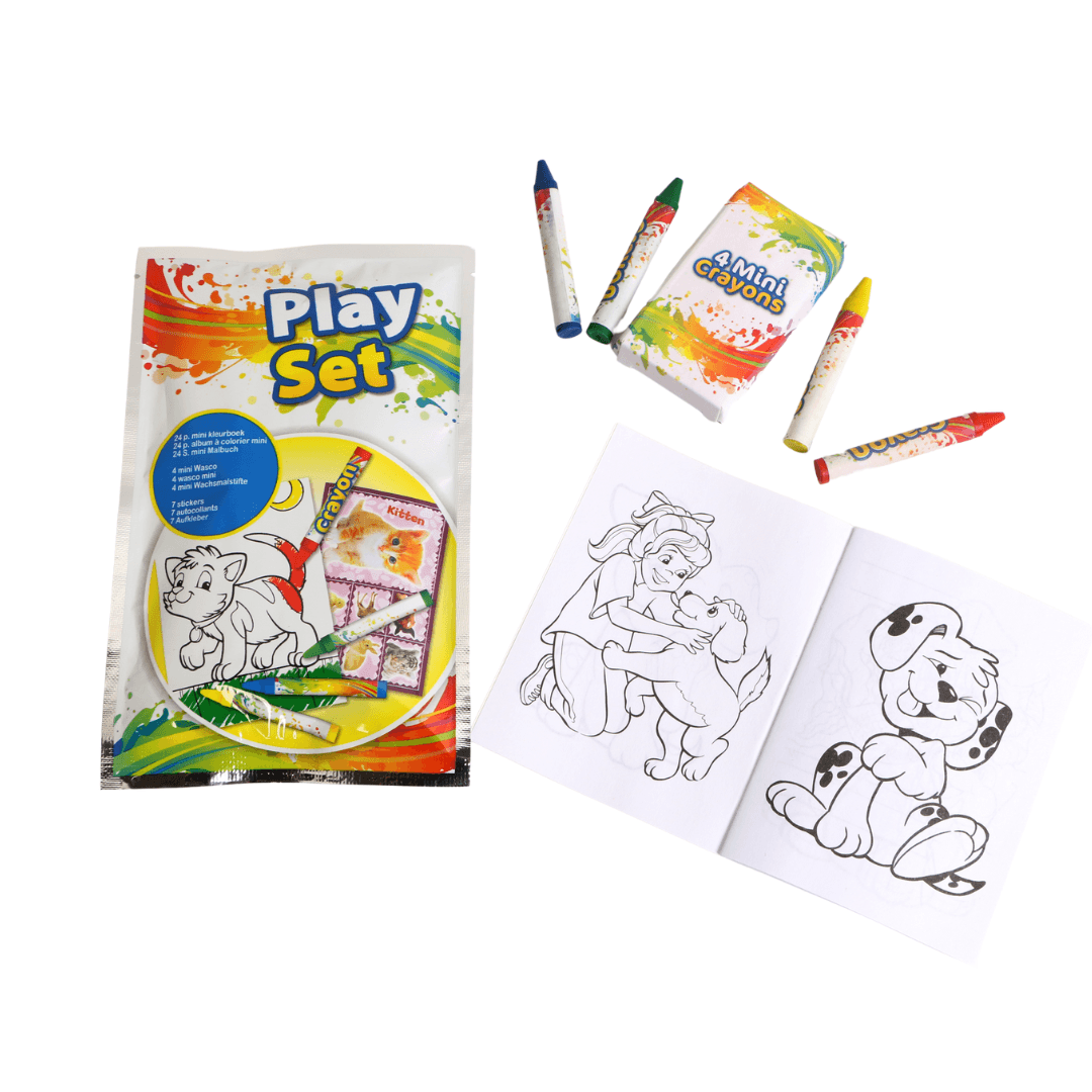 Coloring Booklet with 4 Crayons and Sticker Sheet - EUROPEAN HOUSE HOLD