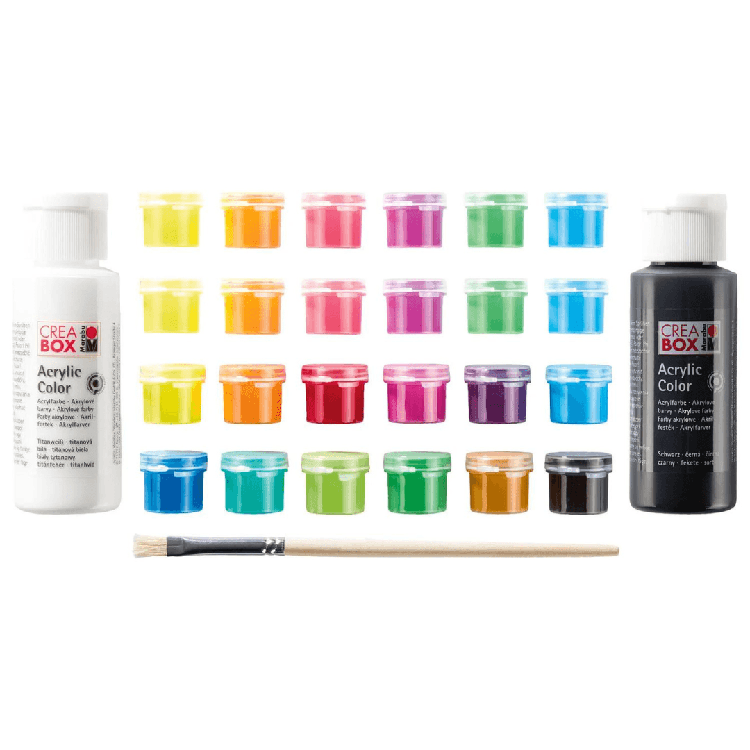 CREABOX MARABU MINI ACRYLIC PAINT SET, INCL. BRUSH 27 Pieces - EUROPEAN HOUSE HOLD