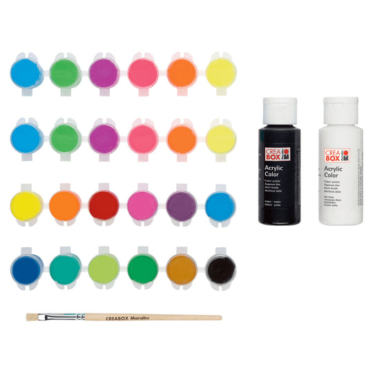 CREABOX MARABU MINI ACRYLIC PAINT SET, INCL. BRUSH 27 Pieces - EUROPEAN HOUSE HOLD