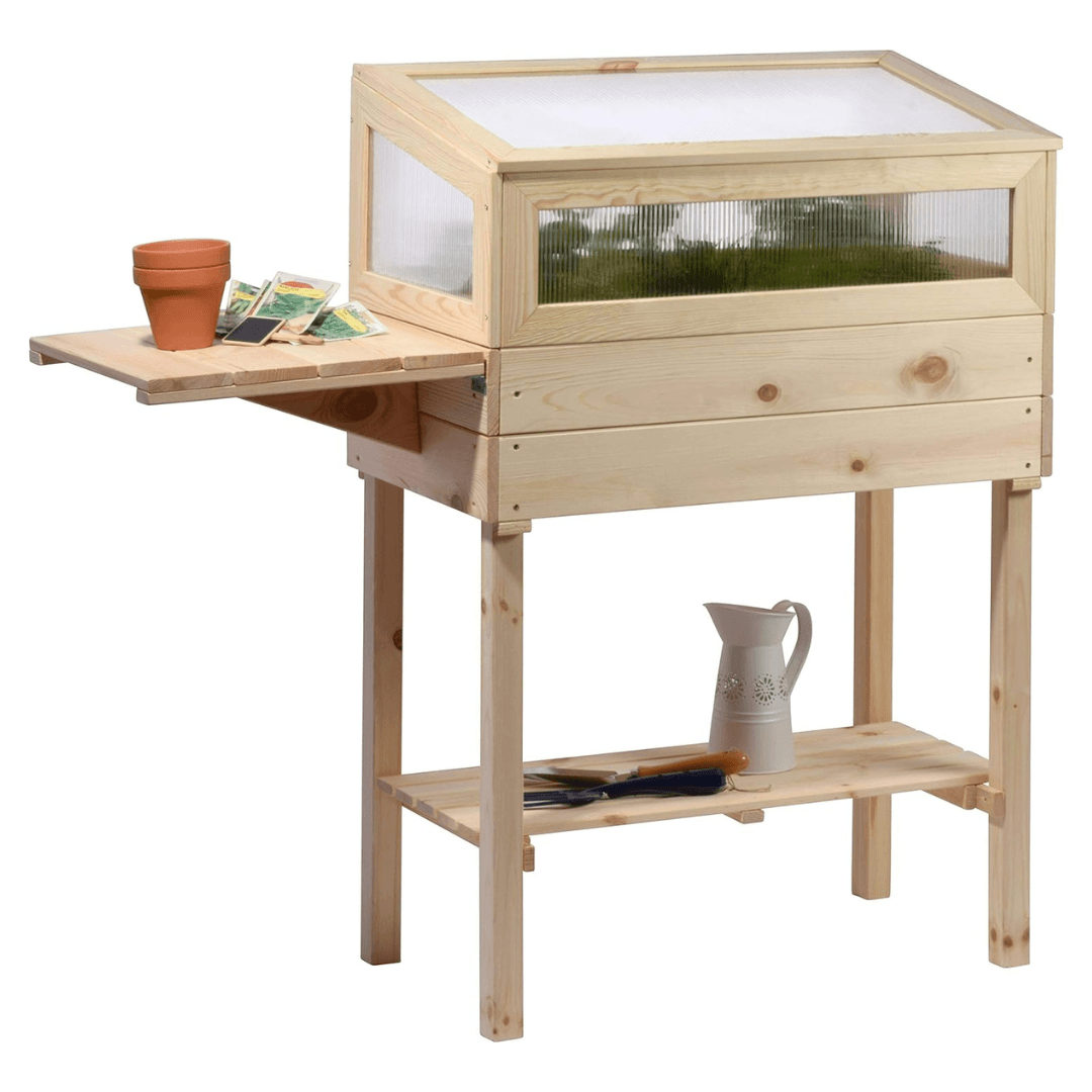 Dobar Raised Wooden Greenhouse with table and hooks – European pine wood