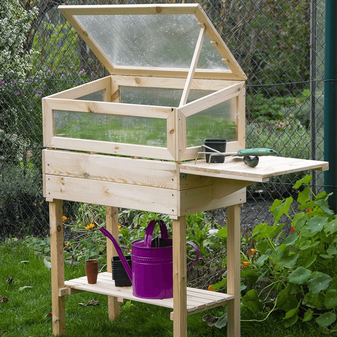 Dobar Raised Wooden Greenhouse with table and hooks – European pine wood