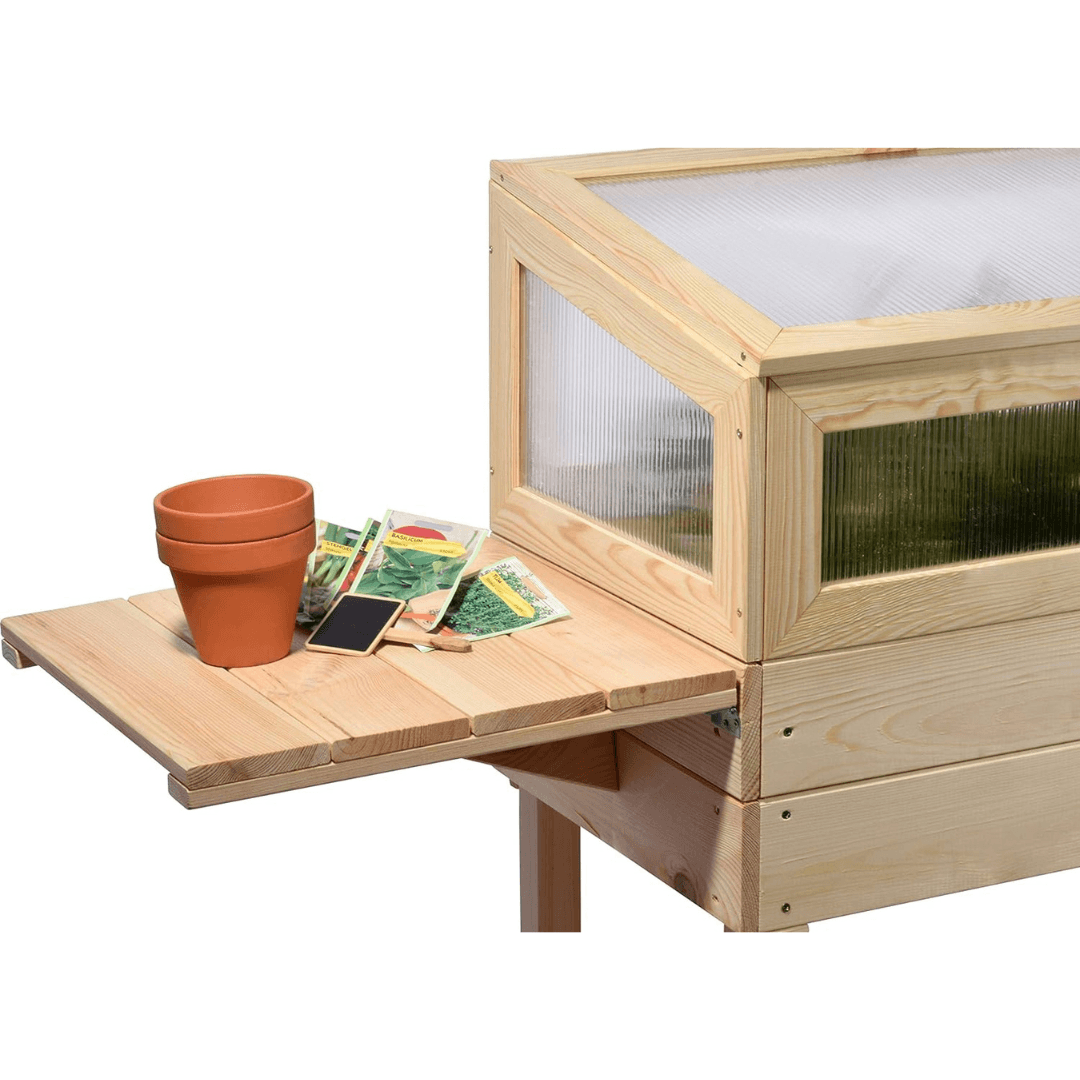 Dobar Raised Wooden Greenhouse with table and hooks – European pine wood
