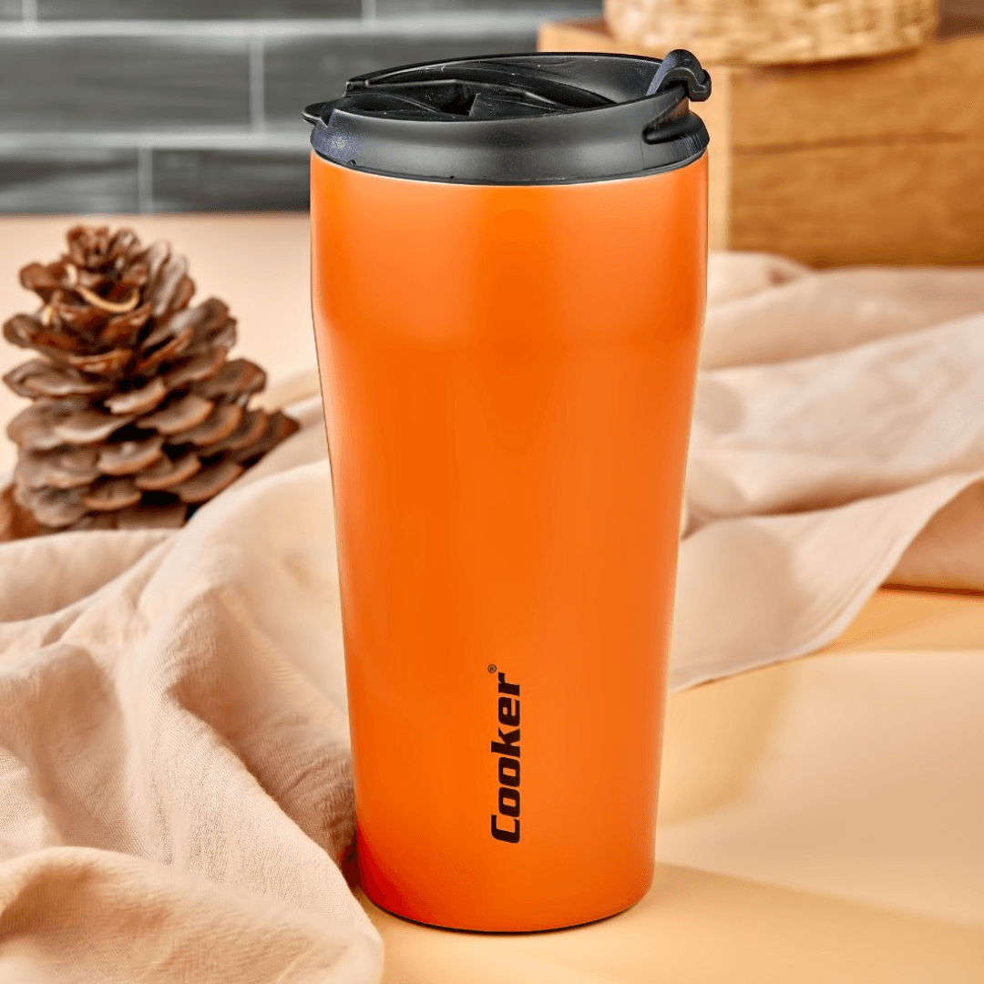 DOUBLE LAYER STAINLESS STEEL ORANGE THERMOS 400ML - EUROPEAN HOUSE HOLD