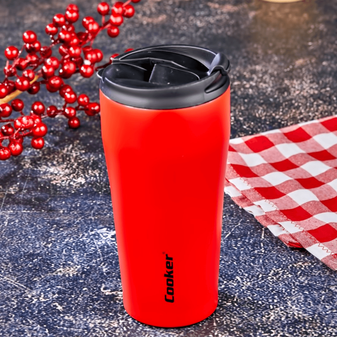 DOUBLE LAYER STAINLESS STEEL RED THERMOS 400ML - EUROPEAN HOUSE HOLD