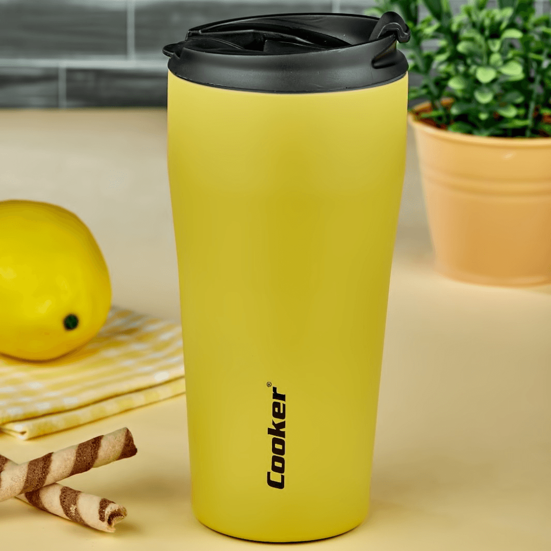 DOUBLE LAYER STAINLESS STEEL YELLOW THERMOS 400ML - EUROPEAN HOUSE HOLD