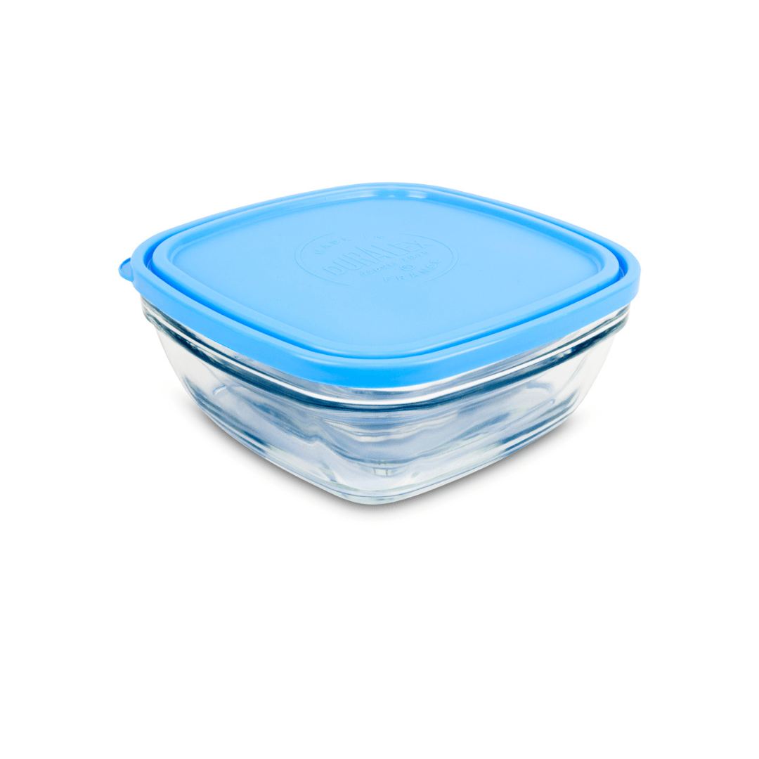 Duralex Lys Carre Clear Bowl Storage Container with Lid 20 cm - Blue - EUROPEAN HOUSE HOLD