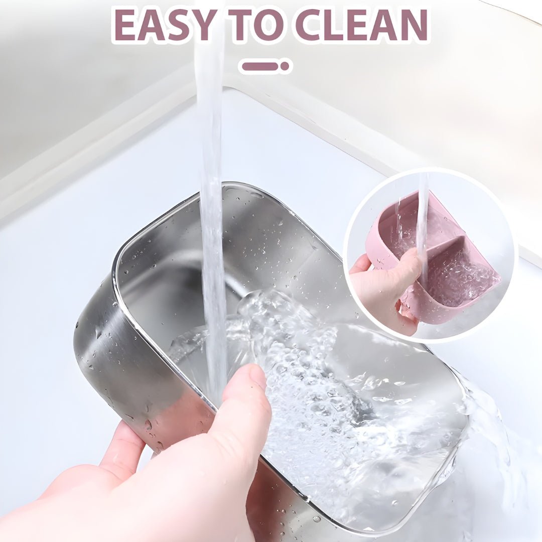 Easy-to-clean stainless steel lunchbox and silicone divider being rinsed under water, designed for hassle-free maintenance by European House Hold