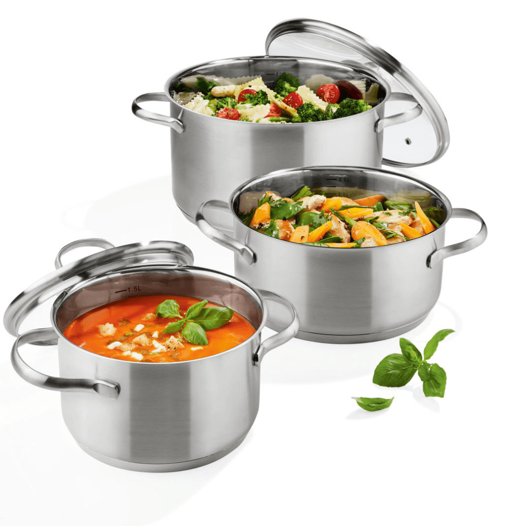 ERNESTO COOKING POT SET Ø 16 / 20 / 24 CM, 3-PIECE, STAINLESS STEEL - EUROPEAN HOUSE HOLD