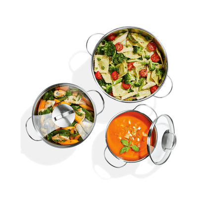 ERNESTO COOKING POT SET Ø 16 / 20 / 24 CM, 3-PIECE, STAINLESS STEEL - EUROPEAN HOUSE HOLD