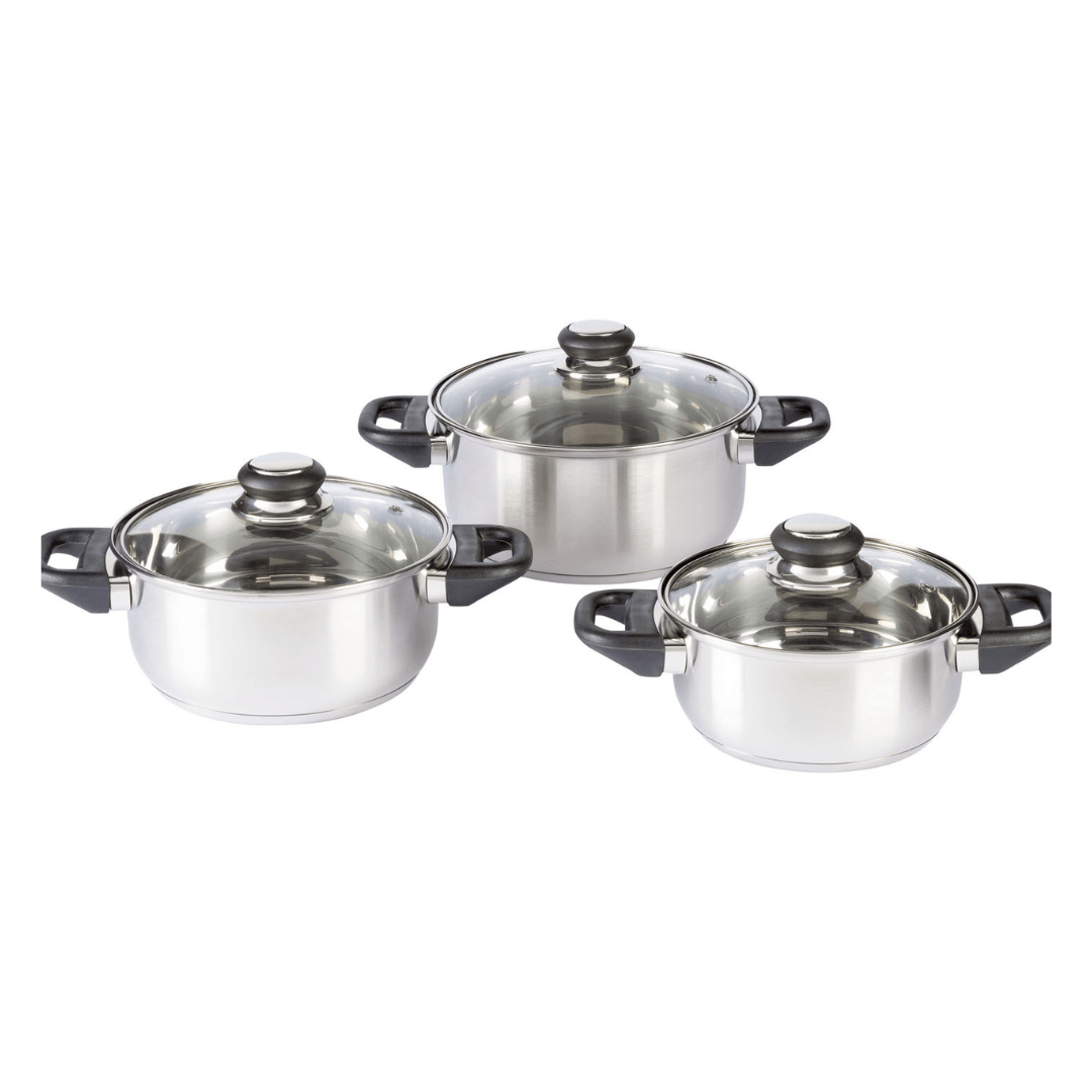 ERNESTO COOKING POTS, SET OF 3, GLASS LID WITH STEAM OUTLET - EUROPEAN HOUSE HOLD