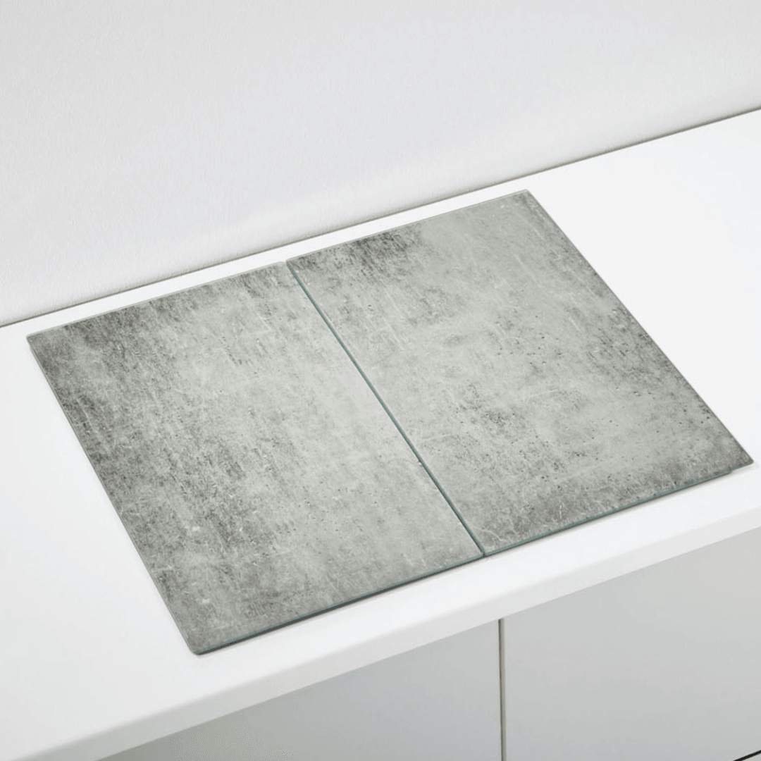 Premium Ernesto tempered glass worktop protector set, 2 pcs, 52x30 cm each, durable scratch-resistant kitchen countertop surface.