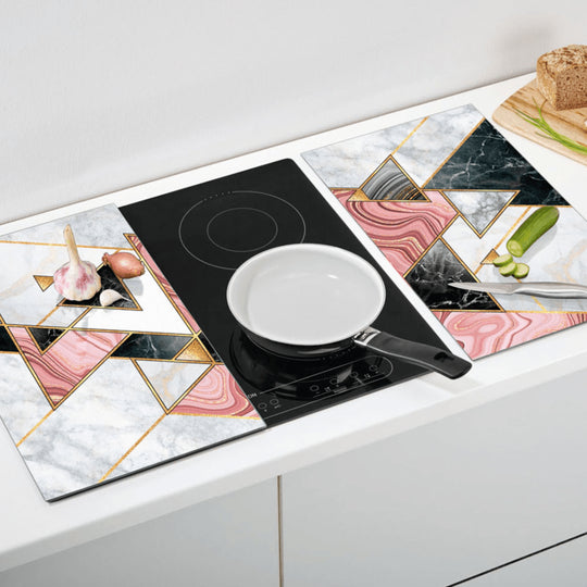 Premium Ernesto tempered glass worktop protector set, 2 pcs, 52x30 cm each, durable scratch-resistant kitchen countertop surface.