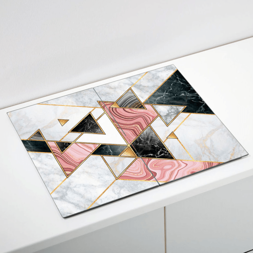 Premium Ernesto tempered glass worktop protector set, 2 pcs, 52x30 cm each, durable scratch-resistant kitchen countertop surface.