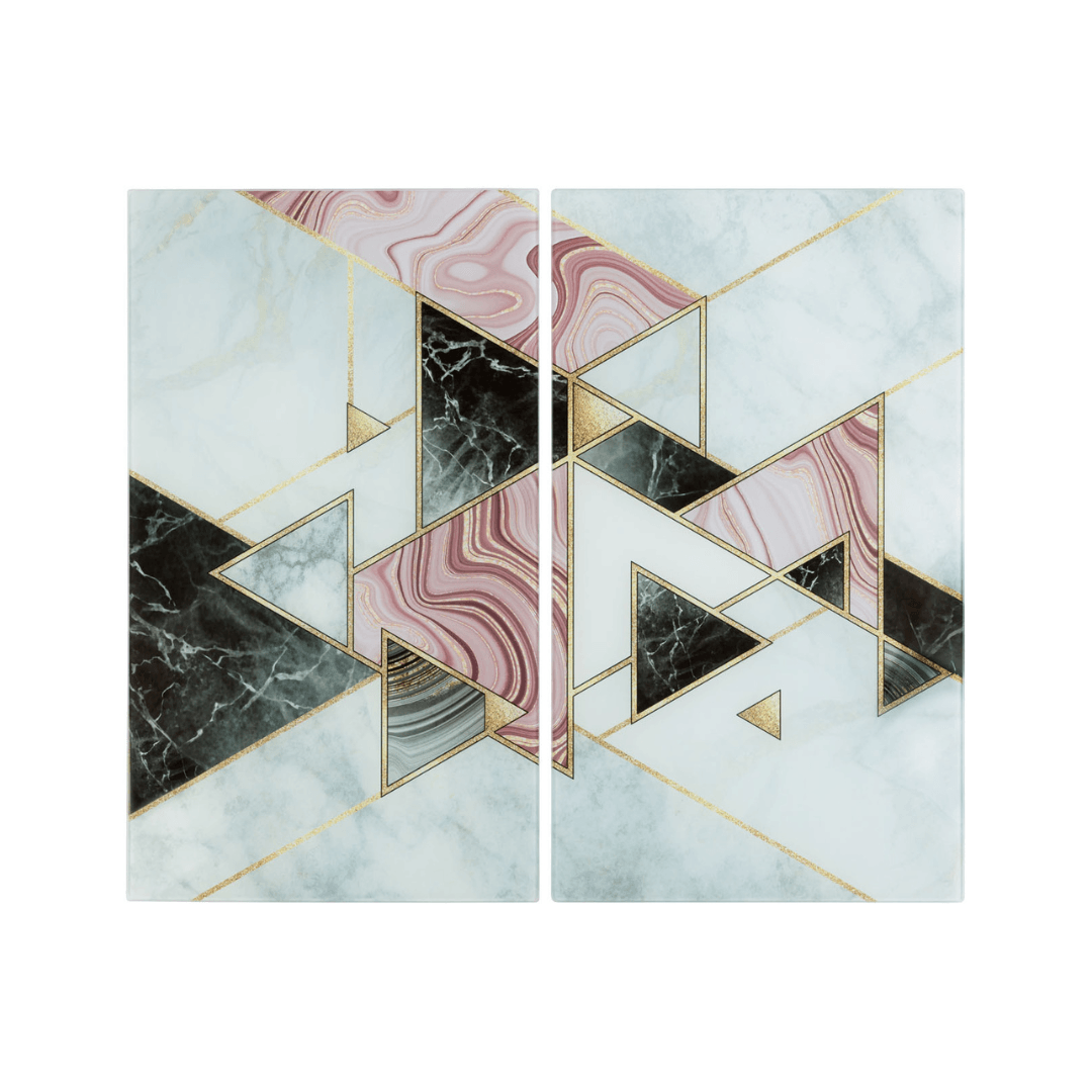 Premium Ernesto tempered glass worktop protector set, 2 pcs, 52x30 cm each, durable scratch-resistant kitchen countertop surface.