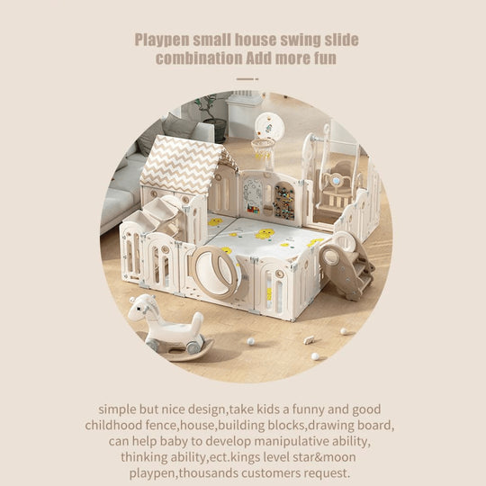 Foldable Baby Fence with House Baby Playpen and Matching Toys 240 × 200 × 63 CM - EUROPEAN HOUSE HOLD